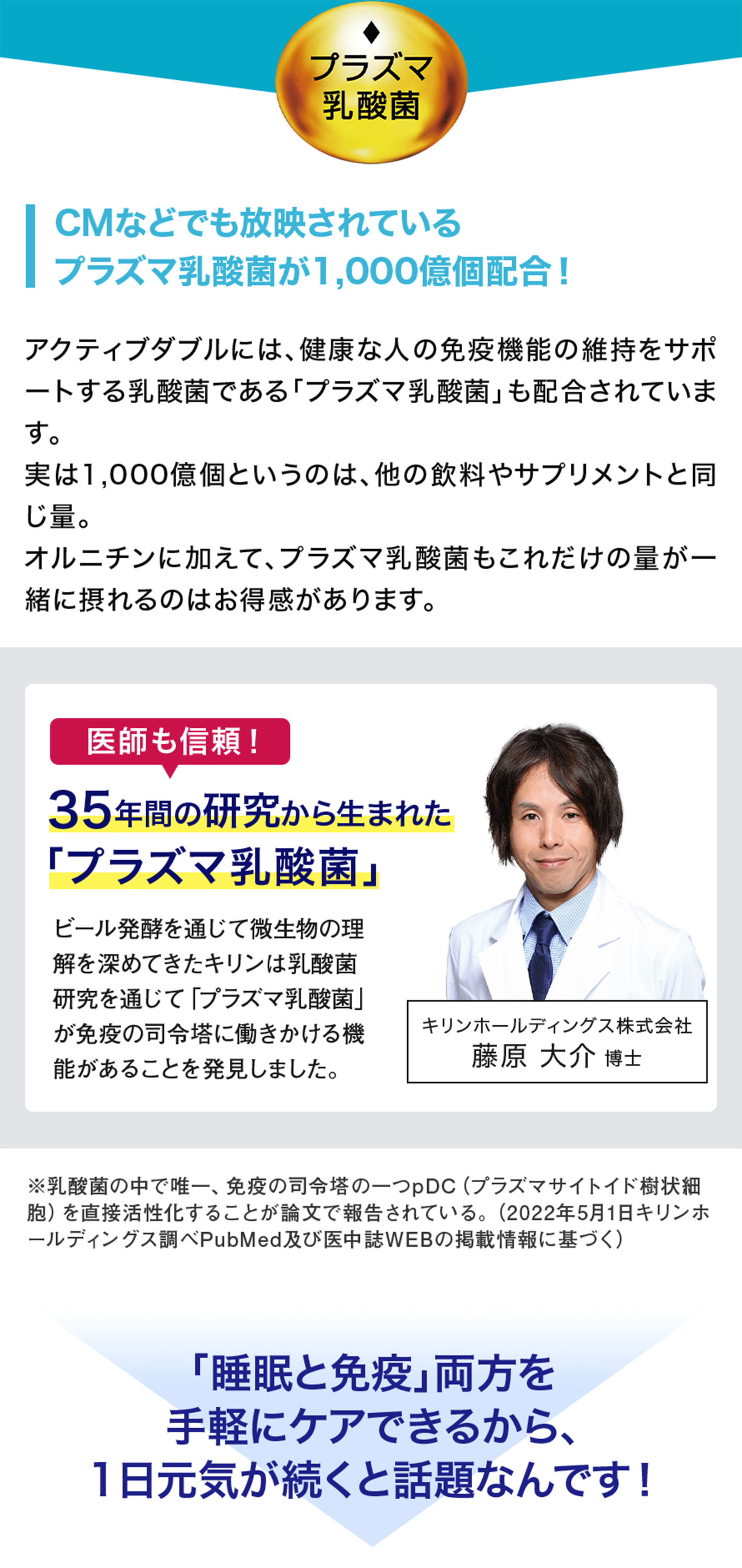 CMなどでも放映されているプラズマ乳酸菌が1,000億個配合!