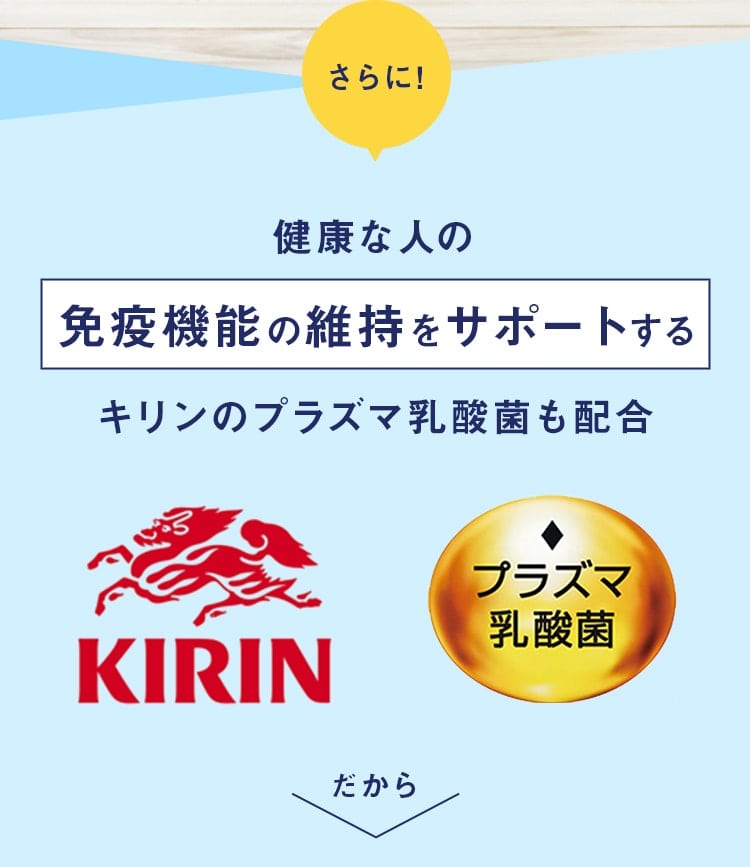 さらに健康な人の免疫機能の維持をサポートするキリンのプラズマ乳酸菌も配合
