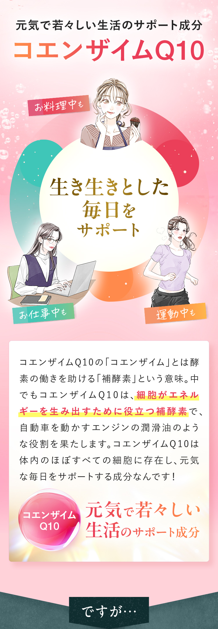 元気で若々しい生活のサポート成分コエンザイムQ10
